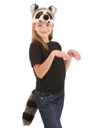 Racoon Plush Headband & Tail Kit- worn by girl model