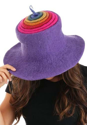 Rainbow Borealis Heartfelted Witch Hat- worn by model, hat pushed down