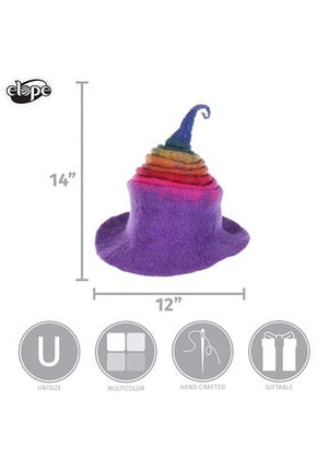 Rainbow Borealis Heartfelted Witch Hat- measurements