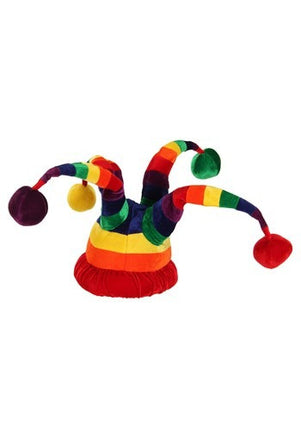 Rainbow Wacky Jester Plush Hat- front view