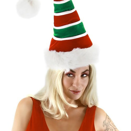 Ridged Plush Santa Hat- worn by model