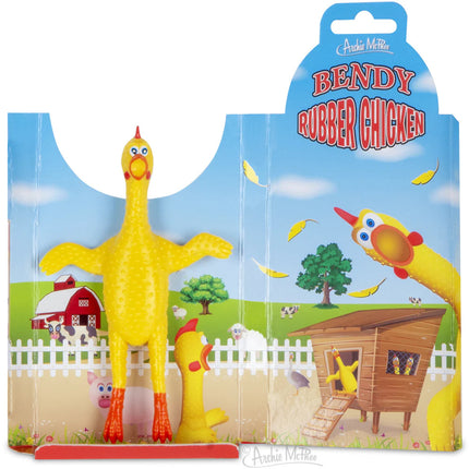 Bendy Rubber Chicken- with barnyard backdrop