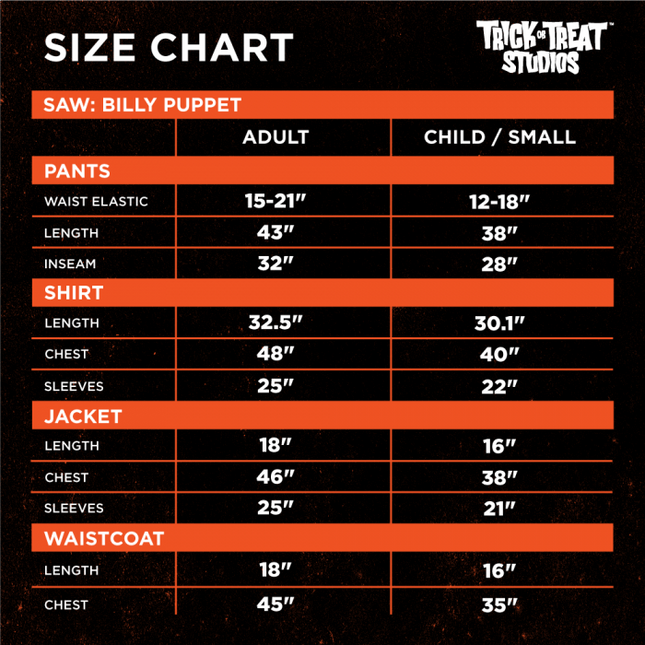 Costume Size Chart