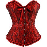 Red & Black Satin Classic Sweetheart Brocade Overbust Corset