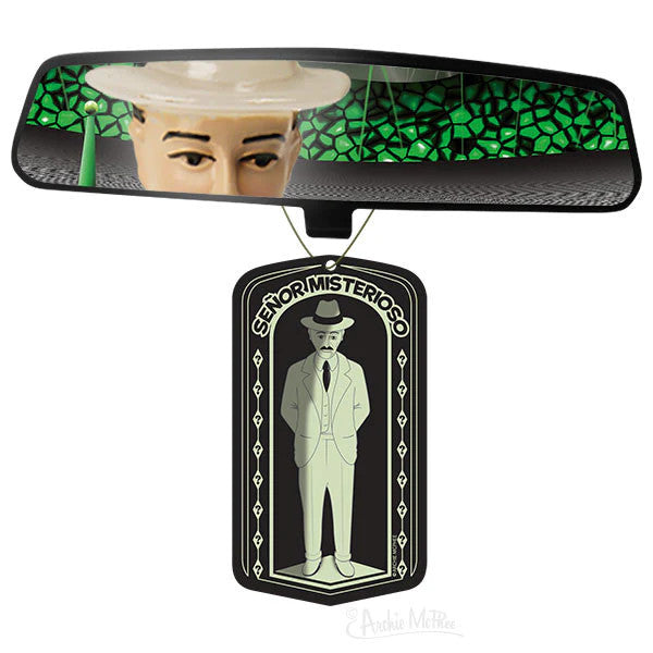 Senor Misterioso Air Freshener- hanging in car