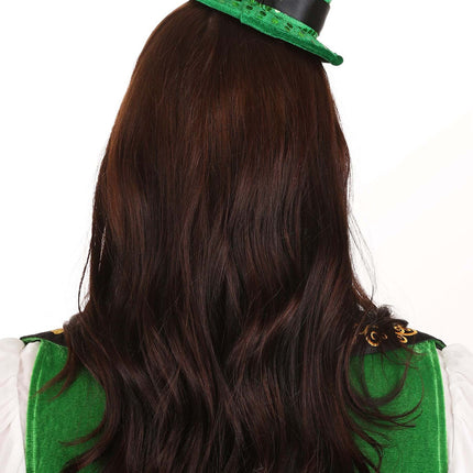 Sequin Mini Leprechaun Hat Headband- worn by model, back view