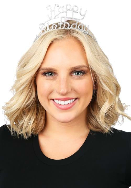 Silver Happy Birthday Sparkle Tiara- worn by model