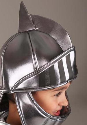 Silver Knight Plush Helmet- worn by child model side view