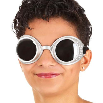 Silver Mirrored Atomic Ray Goggles- worn by model over eyes