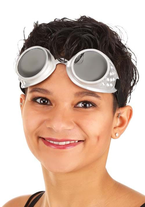 Silver Mirrored Atomic Ray Goggles- worn by model on head