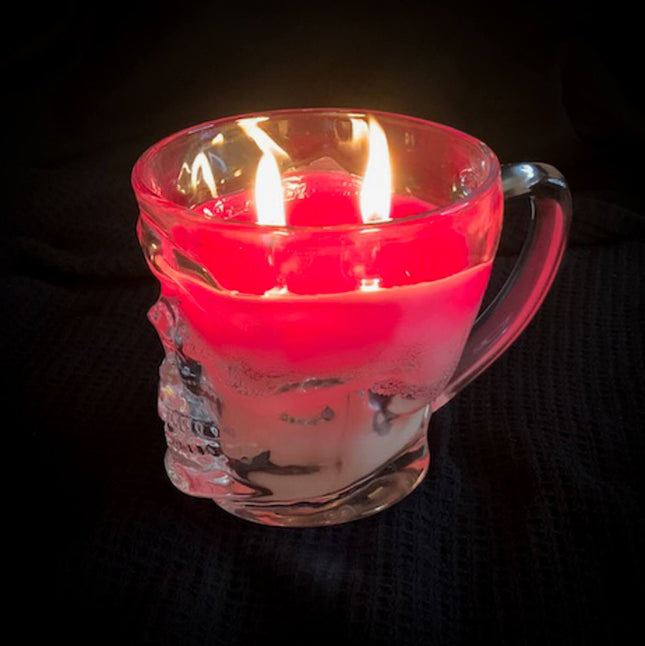 Skull Mug Color Changing Candle (Red)- burning