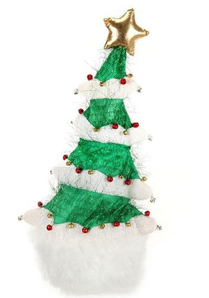 Springy White Christmas Tree Plush Hat- front view
