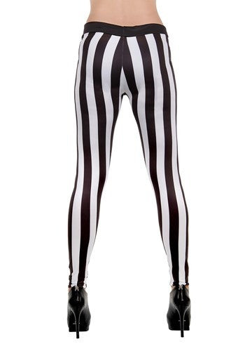 Black and White Striped Leggings- back view