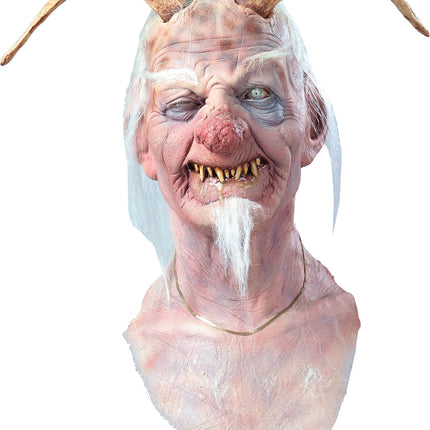 Dirty Ol Devil Halloween Mask with Horns and White Hair