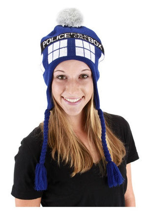 Doctor Who- TARDIS Knit Laplander Hat- worn by model
