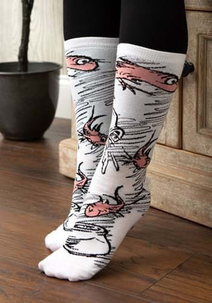 Dr. Seuss- The Cat in The Hat Crew Sock Set- the fish pair worn by model