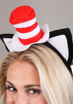 Dr. Seuss The Cat in the Hat Economy Headband- up close of adult model wearing headband