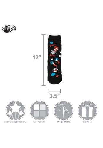 Dr. Seuss- The Cat in The Hat Kids Pattern Socks- measurements