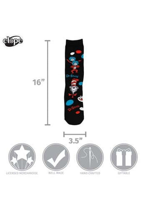 Dr. Seuss- The Cat in The Hat Pattern Socks- measurements