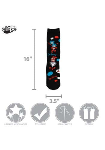 Dr. Seuss- The Cat in The Hat Pattern Socks- measurements