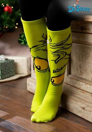 Dr. Seuss- The Grinch Knee High Socks- front view worn by model