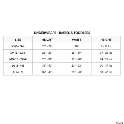 Green T-Rex Baby / Toddler Costume- size chart