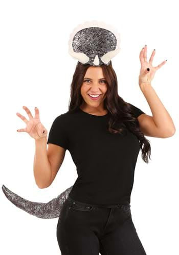 Triceratops Headband & Tail Kit- worn by adult model front view