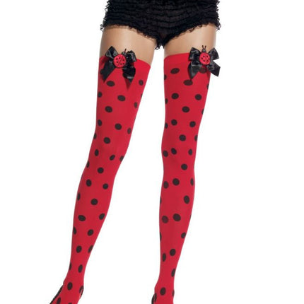 KNEE HIGHS DOTS W LADY BUG BOW