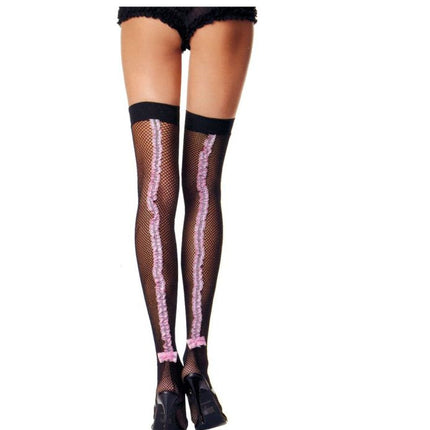 THIGH HI FISHNETS PINK RUFFLE