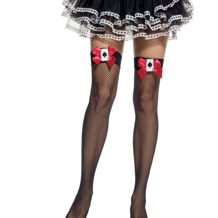 THI HI FISHNET BLK W ACES BOWS