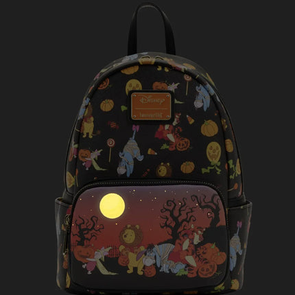 Winnie The Pooh Halloween Group Glow In the Dark Mini Backpack- glowing front view