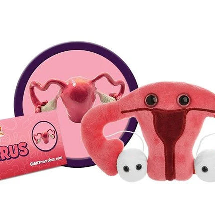 uterus plushie with informational tag
