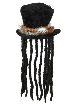 Witch Doctor Plush Hat with Dreads- front view