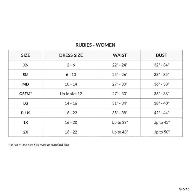 Harley Quinn Costume- size chart