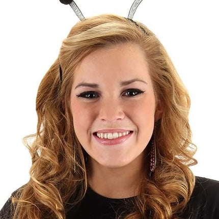 Black Bug Antennae Headband- worn by adult model 1 close up