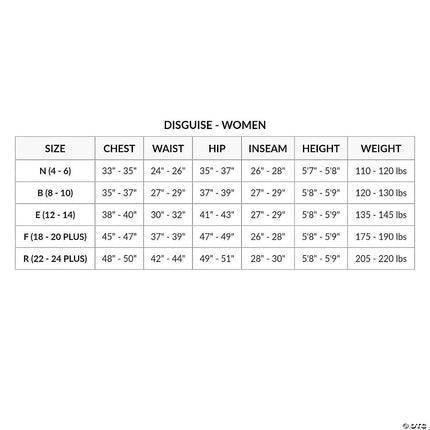 Evil Queen Deluxe Adult Costume- size chart