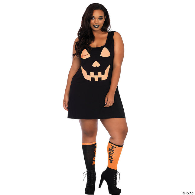 Plus Black Pumpkin Jersey Dress- front view