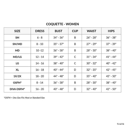 Women's Risky Racer Costume- size chart