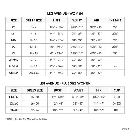 Captain Booty Costume- size chart
