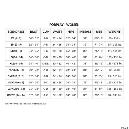 White Mobster Minx Costume- size chart